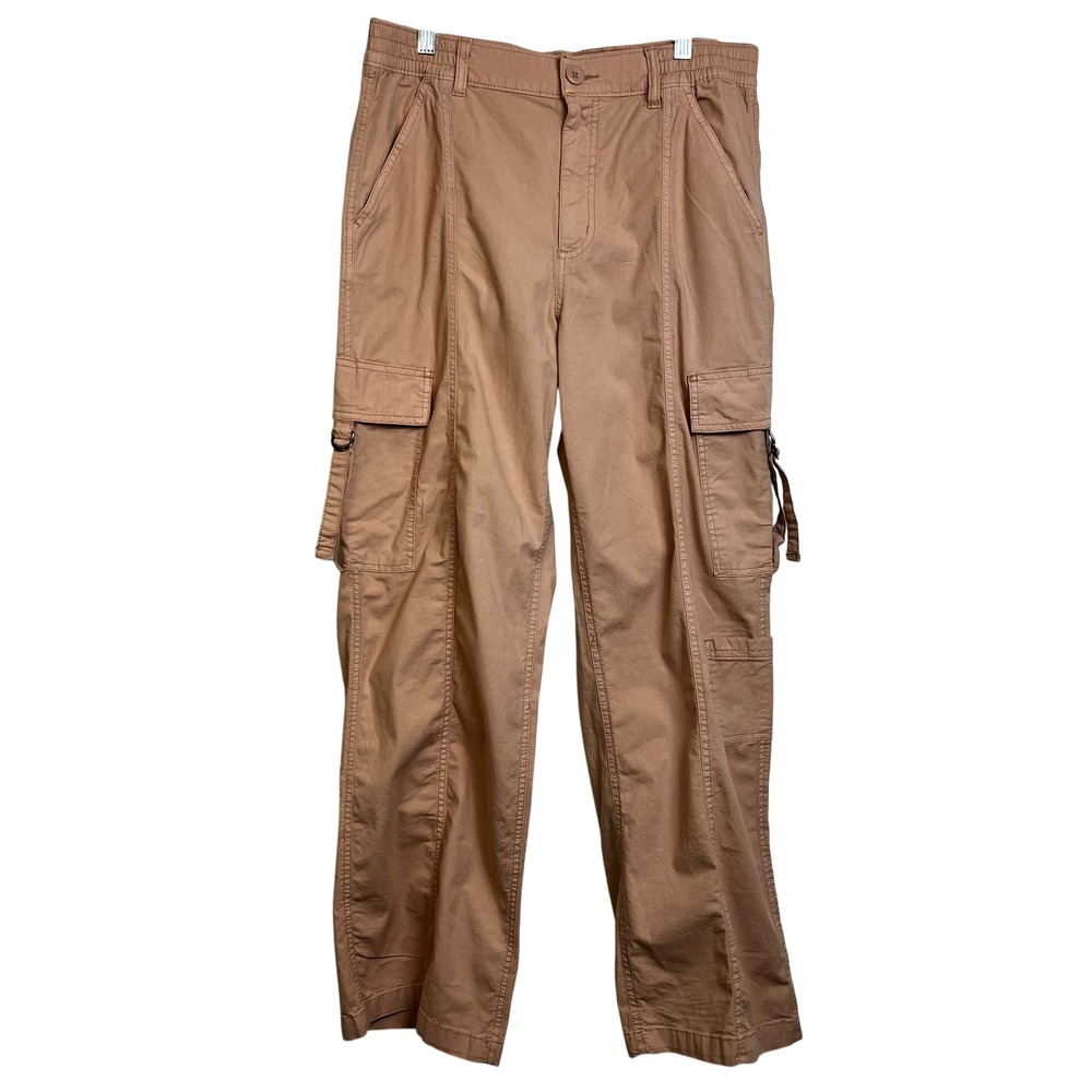 SO Womens High Rise Cargo Wide Leg Pants Tan Khaki Utility Size L